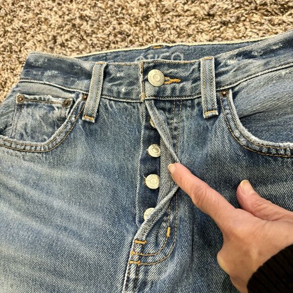 Etica Jeans 24 Tyler Vintage Straight Ankle Blue Distress Button Fly High Rise - Picture 9 of 13